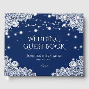 Livre d'or de mariage élégant bleu marine et dente