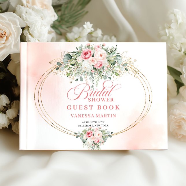 Livre d'or de mariage élégant Boho Blush Roses (Elegant Boho Blush Roses Bridal Shower Guest Book Log

)