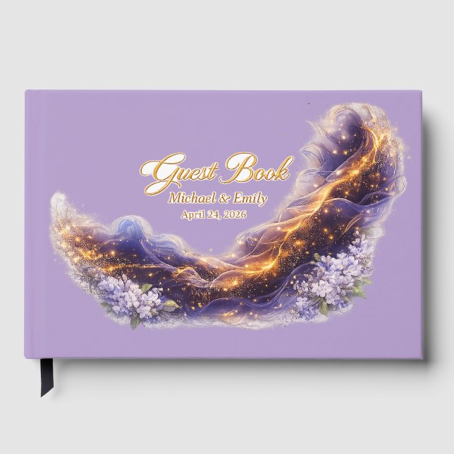 Livre d'or de mariage élégant céleste violet or  (Recto)