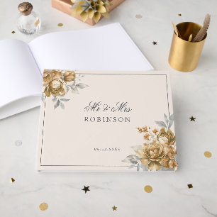 Livre d'or de mariage élégant Fleurs rustiques dor