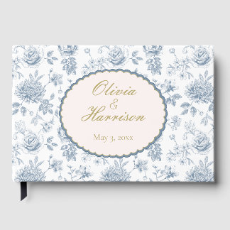 Livre d'or de mariage élégant toile de Jouy bleu p