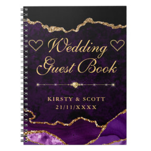 Livre d'or de mariage en agate fausse pailletée or