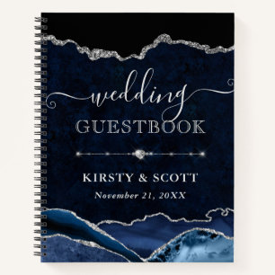 Livre d'or de mariage en Agate Pailletée Bleu et A