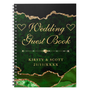 Livre d'or de mariage en agate pailletée vert et o