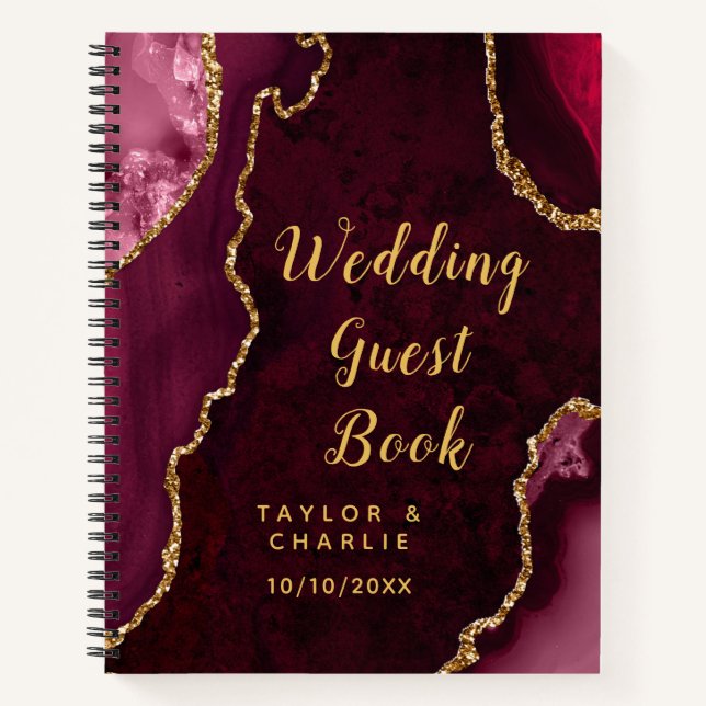 Livre d'or de mariage en Agate Rouge et Or (Devant)