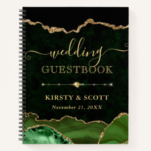 Livre d'or de mariage en faux agate vert et or pai