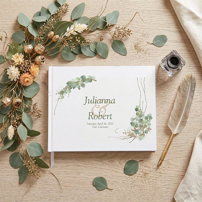Livre d'or de mariage eucalyptus et or (Créateur téléchargé)