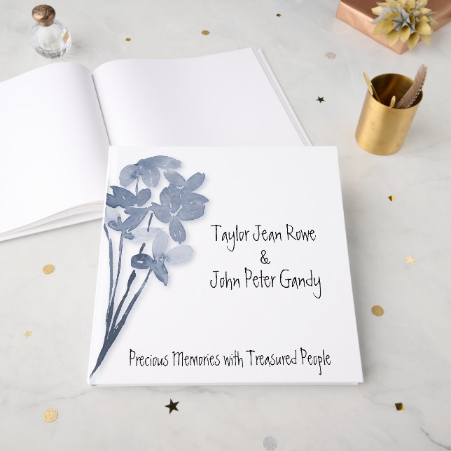 Livre d'or de mariage Fleur Bleue Douce pour invit (Recto ouvert)