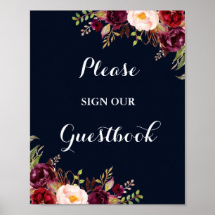 Livre d'or de mariage Fleurs Navy Bourgogne Pannea