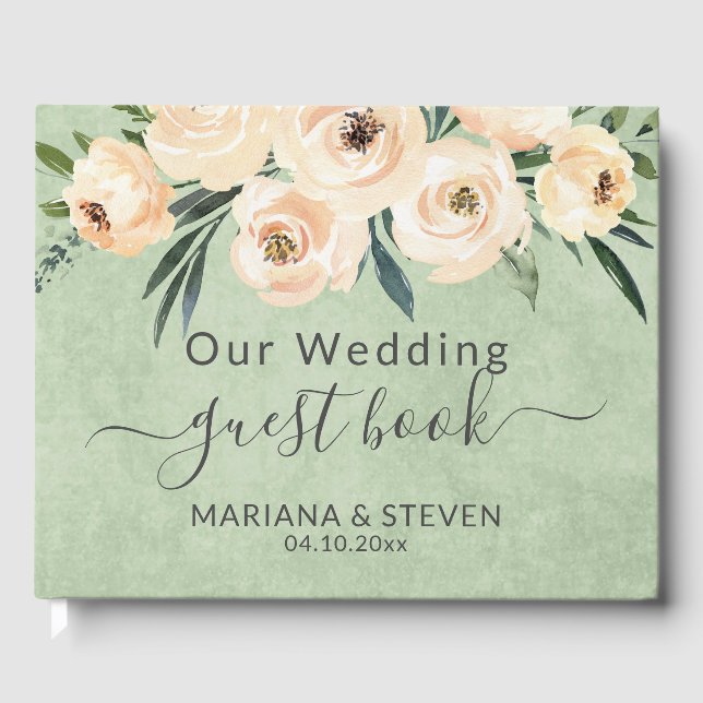 Livre d'or de mariage Floral Beige Vert (Recto)