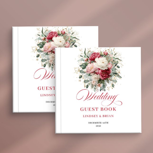 Livre d'or de mariage floral doré rustique Boho (Rustic Gold Floral Boho Wedding Guest Book)