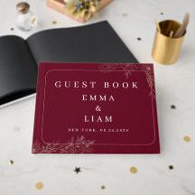 Livre d'or de mariage floral élégant bordeaux et o