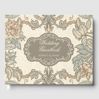 Livre d'or de mariage floral marron élégant vintag