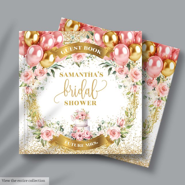Livre d'or de mariage floral rose élégant pour inv (Elegant Blush Floral Bridal Shower Guest Book)