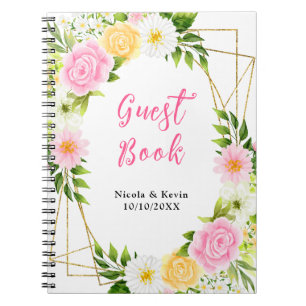 Livre d'or de mariage floral rose et jaune d'été
