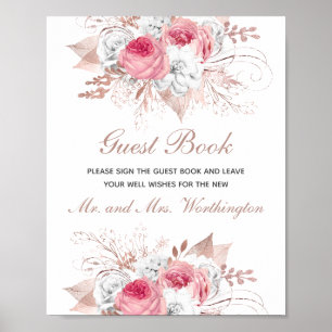 Livre d'or de mariage floral Rose Gold et Blanc