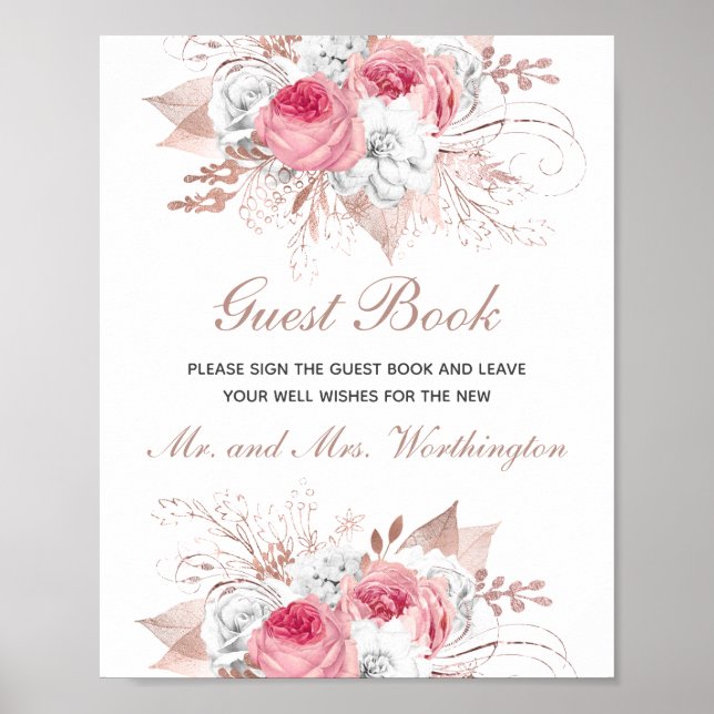 Livre d'or de mariage floral Rose Gold et Blanc (Devant)