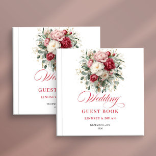 Livre d'or de mariage floral rouge blush Boho élég
