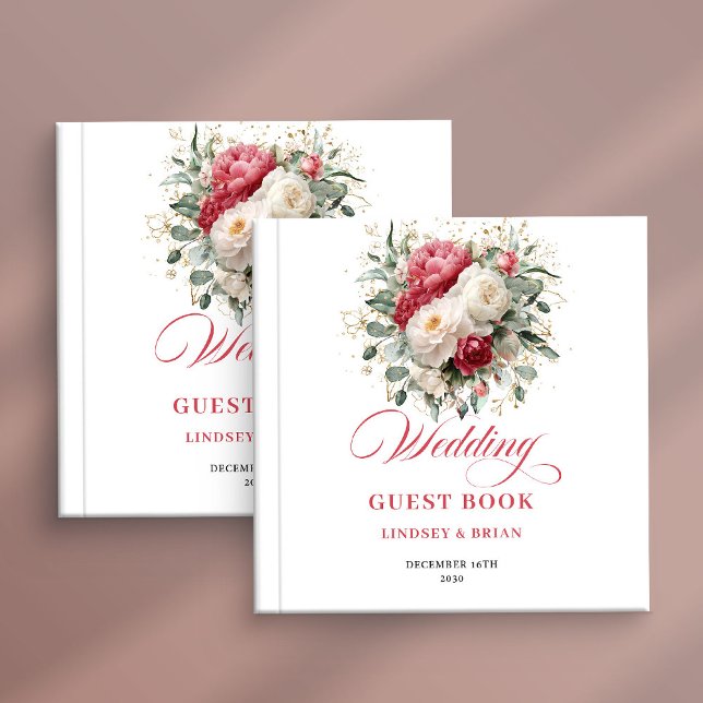 Livre d'or de mariage floral rouge rustique chic (Chic Rustic Red Blush Floral Wedding Guest Book)