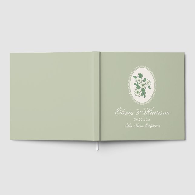 Livre d'or de mariage floral vert sauge (Complet)
