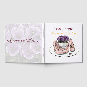 Livre d'or de mariage lesbien aux fleurs violettes