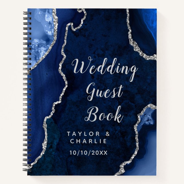Livre d'or de mariage Navy et Agate Argentée (Devant)