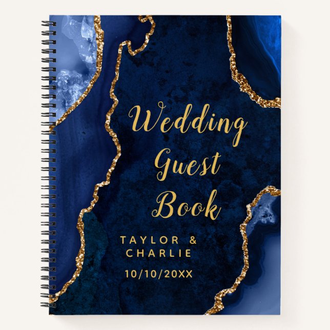 Livre d'or de mariage Navy et Agate dorée (Devant)