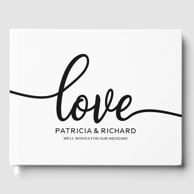 Livre d'or de mariage noir blanc chic script (Recto)