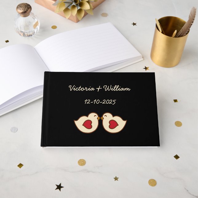 Livre d'or de mariage oiseaux de l'amour Rétro per (Recto ouvert)