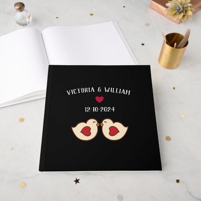 Livre d'or de mariage oiseaux de l'amour rétro per (Recto ouvert)