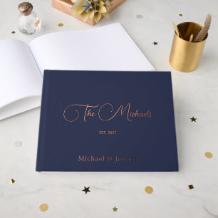 Livre d'or de mariage personnalisé bleu marine élé