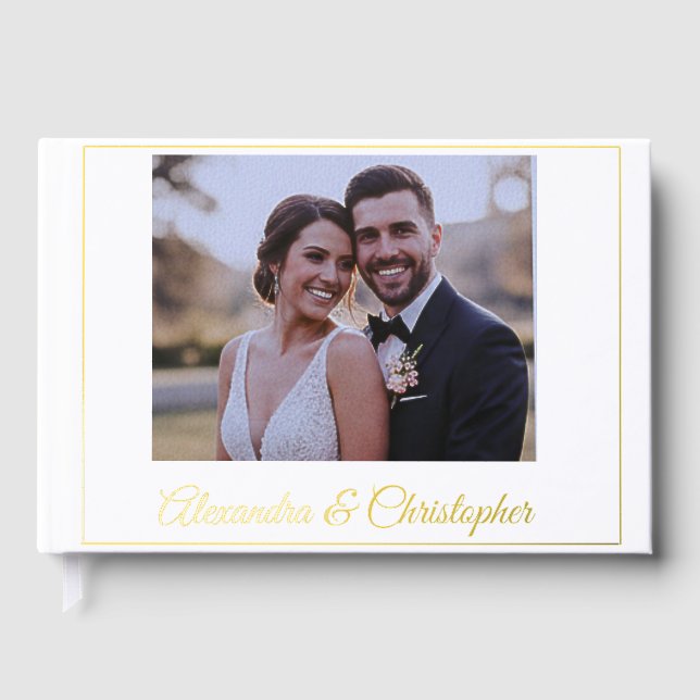 Livre d'or de mariage photo avec écriture dorée él (Recto)