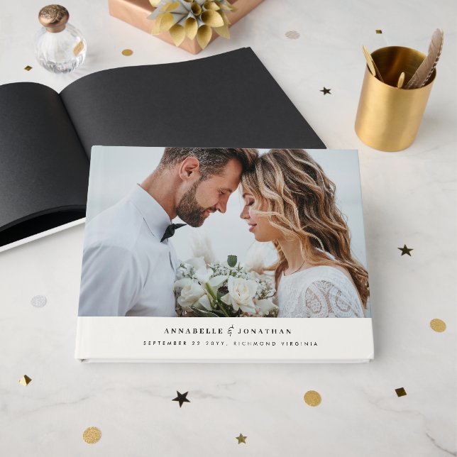 Livre d'or de mariage photo avec écriture moderne  (Recto ouvert)