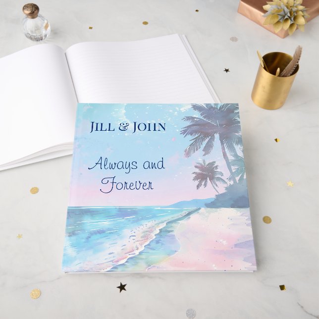 Livre d'or de mariage plage aquarelle (Recto ouvert)