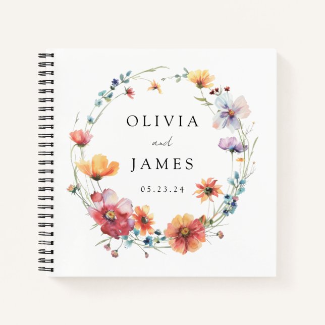Livre d'or de mariage pour invités avec fleurs sau (Devant)