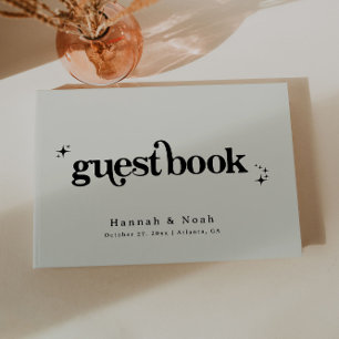 Livre d'or de mariage rétro polices groovy blanc c