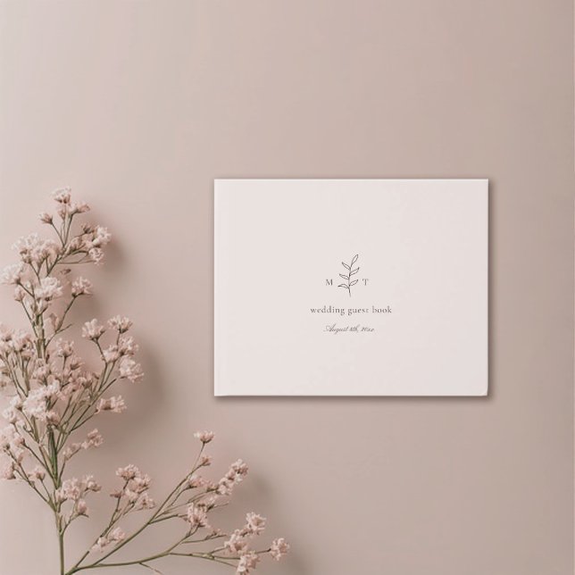 Livre d'or de mariage rose monogramme feuilles min (Créateur téléchargé)