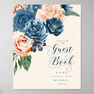 Livre d'or de mariage Roses Bleu/Pêche ID584