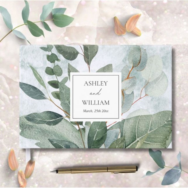 Livre d'or de mariage rustique aquarelle verdure s (In situ)