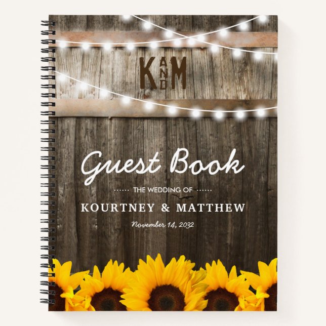 Livre d'or de mariage Rustique Chic Tournesol (Devant)