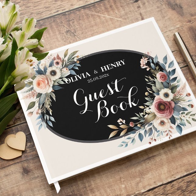 Livre d'or de mariage rustique floral élégant (Elegant Floral Rustic Wedding Guest Book)