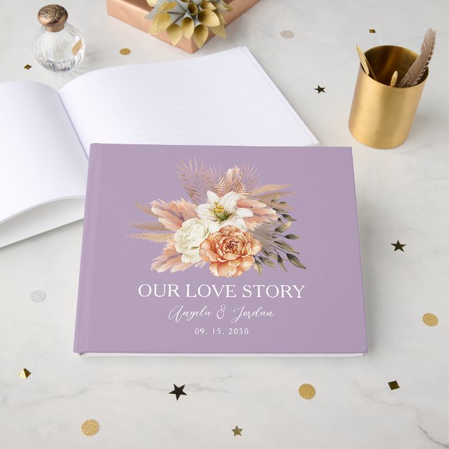 Livre d'or de mariage rustique pêche (Recto ouvert)