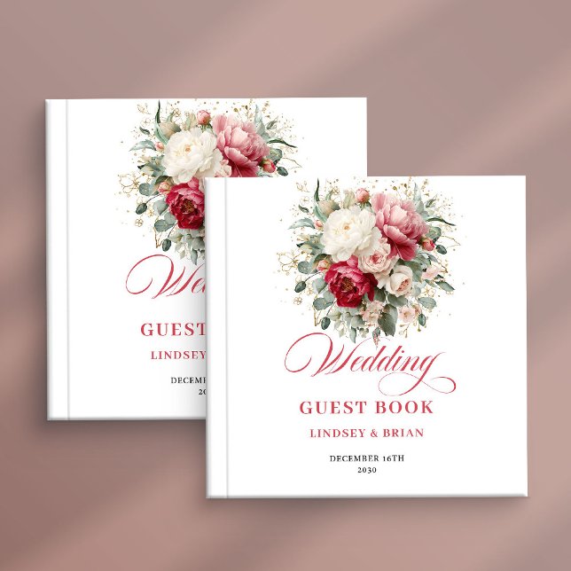 Livre d'or de mariage Rustique Rouge Fardé de Jard (Garden Rustic Red Blush Wedding Guest Book)