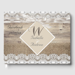 Livre d'or de mariage rustique toile de jute beige