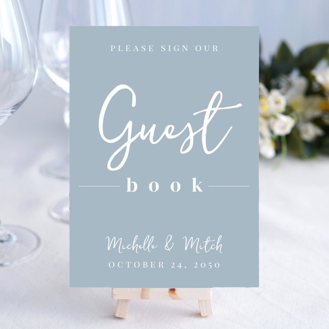 Livre d'or de mariage simple calligraphie bleu pou (Create a simplistic elegant tabletop sign for your wedding reception. )