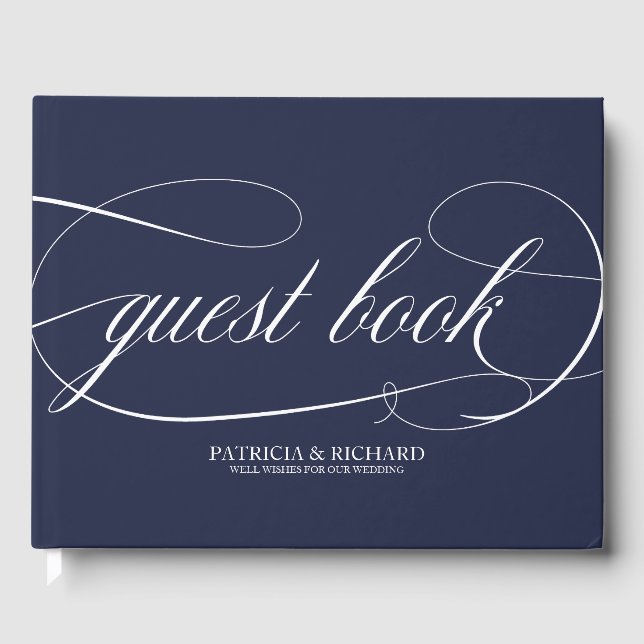 Livre d'or de mariage simple chic bleu marine (Recto)