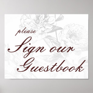 Livre d'or de mariage simple floral argent bordeau