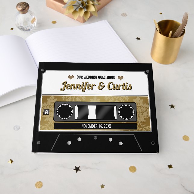 Livre d'or de mariage sur cassette rétro (Recto ouvert)