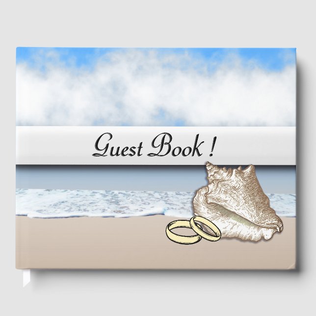 Livre d'or de mariage thème plage avec anneaux de  (Recto)