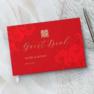 Livre d'or de mariage traditionnel chinois (ROUGE)